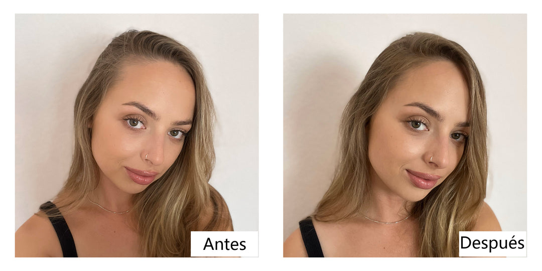 Imagenes de comparacion antes y despues de usar Lemooree Hair Building Fibers 2