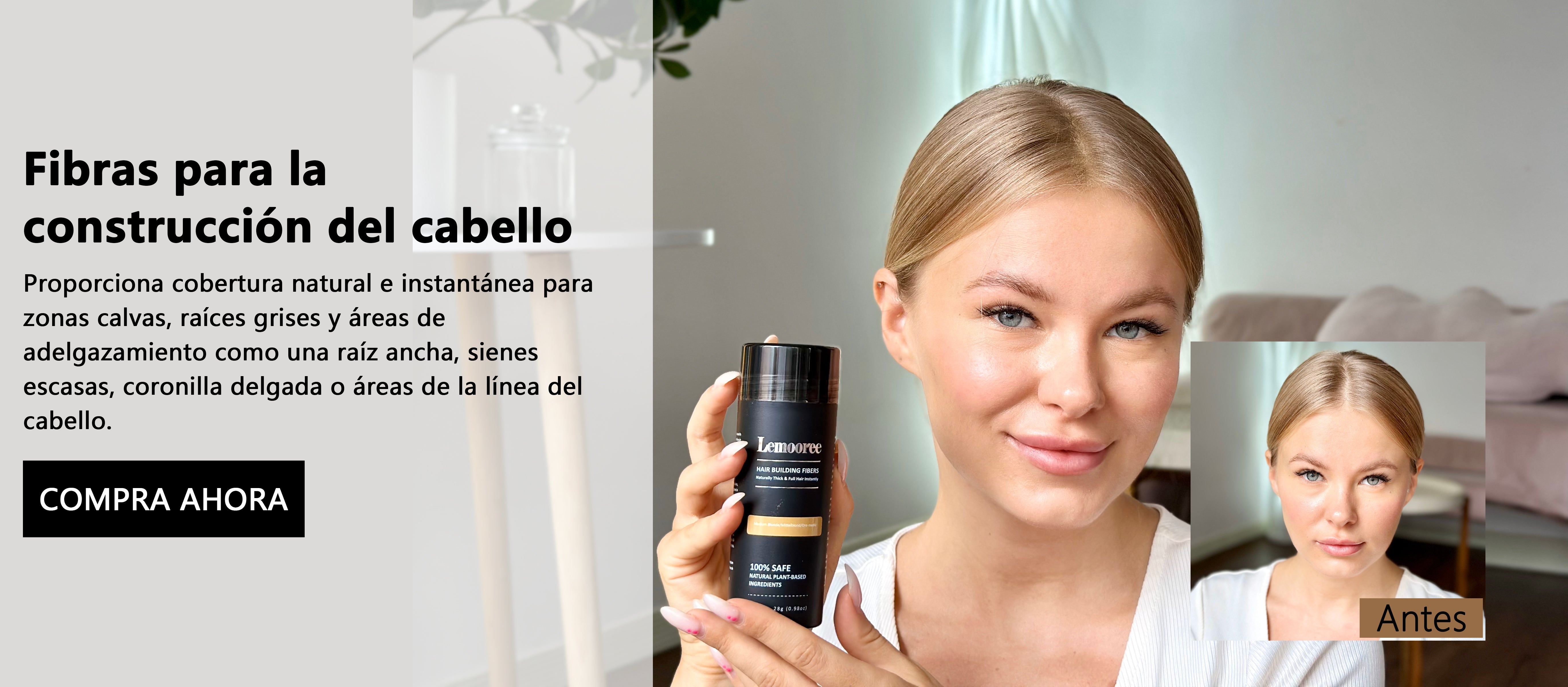 Imagenes de comparacion antes y despues de usar Lemooree Hair Building Fibers
