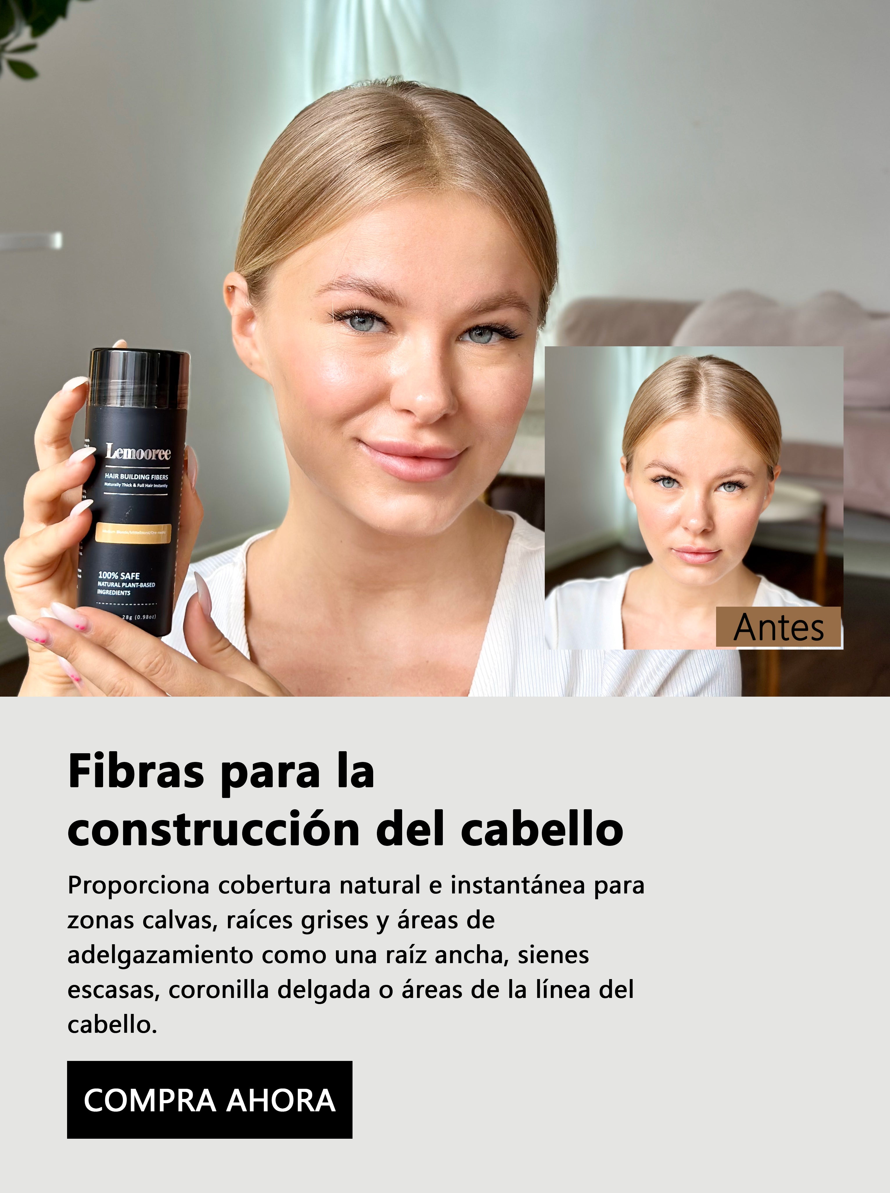Imagenes de comparacion antes y despues de usar Lemooree Hair Building Fibers